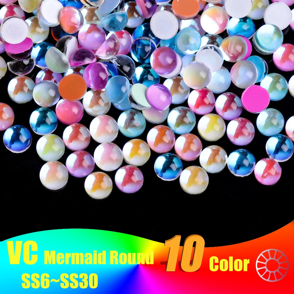 AAAA+ Aurora Magic Color Shiny Glass Hemispherical Mermaid Beads Non Hotfix Glue On Rhinestones  Nail Art Garment Decorations