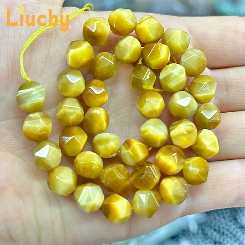 Naturstein facettierte goldene Tigerauge-Achatperlen für Schmuckherstellung, DIY-Ohrringe, Armbänder, Accessoires, 15" Großhandel 6/8/10/MM – Detail 7