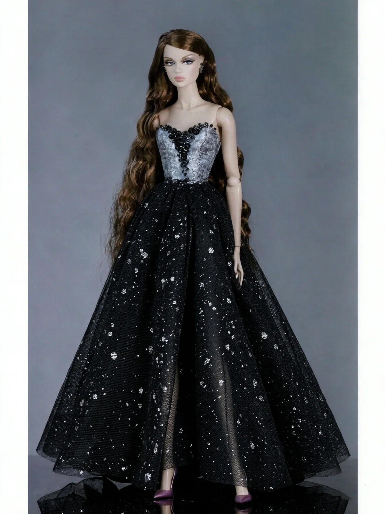 1/6 Doll Clothes Accessories Premium Design Black Sequin Evening Gown Elegant Sparkling Dress For 30cm FR Babi Supermodel Doll