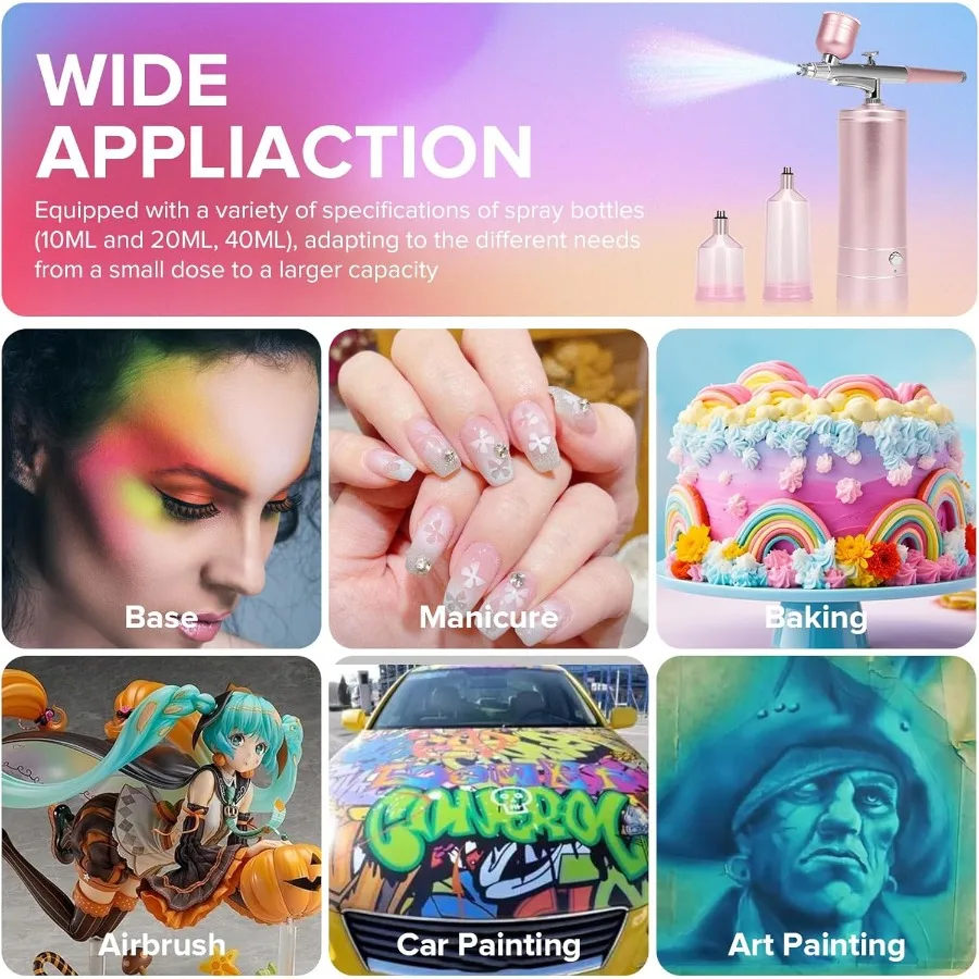 ชุดพ่นสีแบบพกพา ชาร์จซ้ำได้ ประสิทธิภาพสูง หัวฉีดขนาด 0.3 มม. สำหรับแต่งหน้า แต่งตัว ทำเล็บ ลายสัก