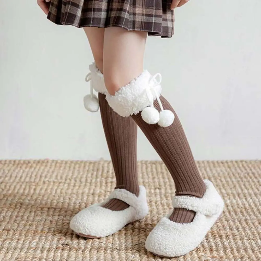 

Милые длинные носки-трубочки, чулки из овечьей шерсти, хлопковые осенне-зимние плюшевые чулочно-носочные изделия, тканевые аксессуары в корейском стиле, носки с бантом для малышей