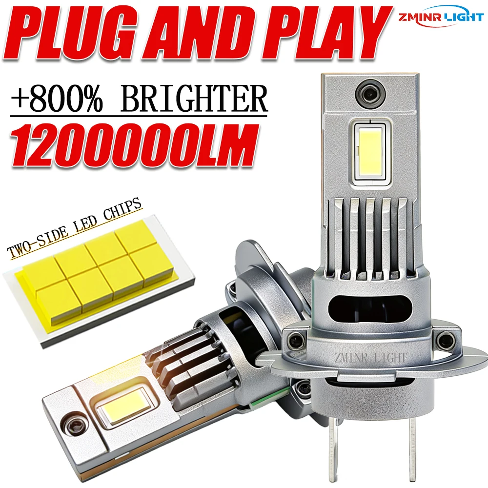 

Светодиодная лампа H7 для автофар, без ошибок CANBUS, 1200 Вт, высокая мощность, с турбо-вентилятором охлаждения, беспроводная, 12В/24В, Plug&Play