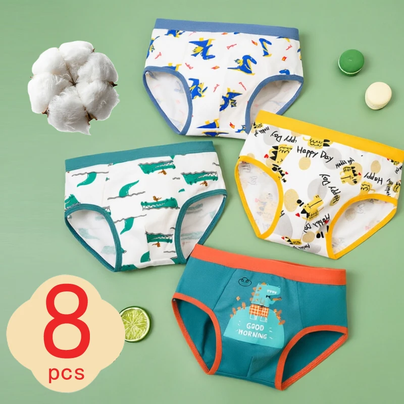 2/4/8 Pcs Children Underwear Sets Clothes Cotton Toddler Kids Dinosaur Cartoon Triangle Panties Breathable Boys Briefs Boxers