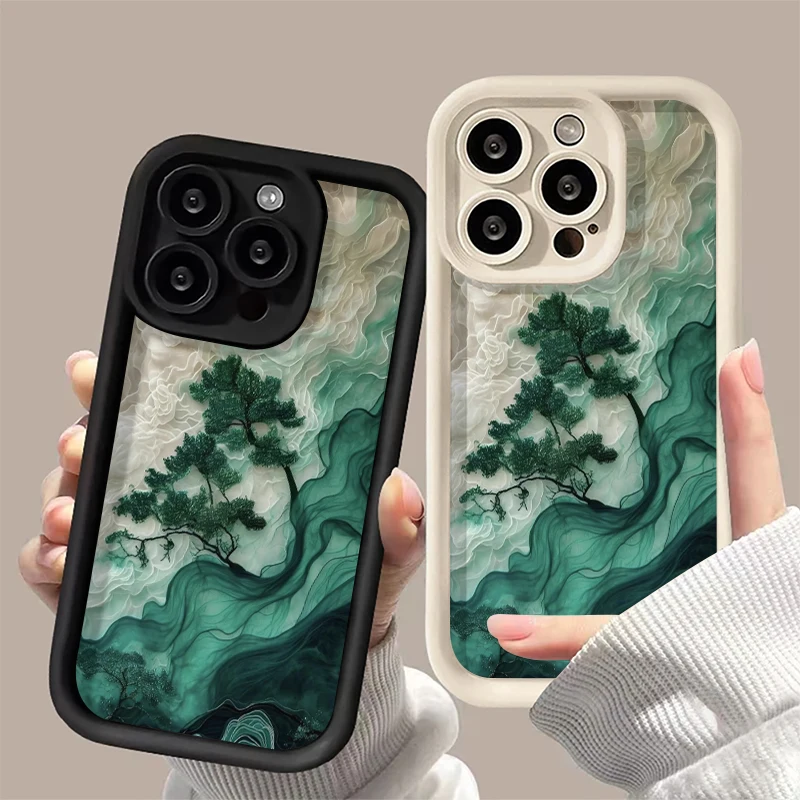 

Чехол Chinese Cloud Mist Green Pine для Samsung Galaxy S25 S24 S23 S22 Ultra Plus S21FE A55 A54 A53 A52 A35 A25 A15 A14 5G Cover