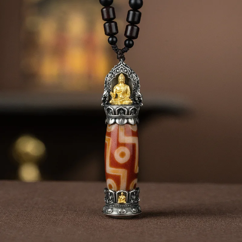 Red Meat Nine Eye Beads Pendant Xizang Jewelry Six Word Truth Transfer Beads Manjusri Men and Women Pendant