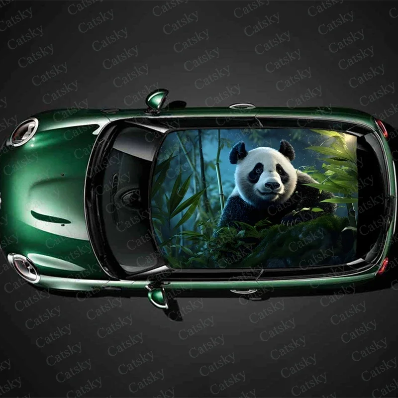 Panda with Bamboo Car Roof Sticker Wrap Racing SUV Accessories Packaging Painted PVC Custom Car Graphic Decal