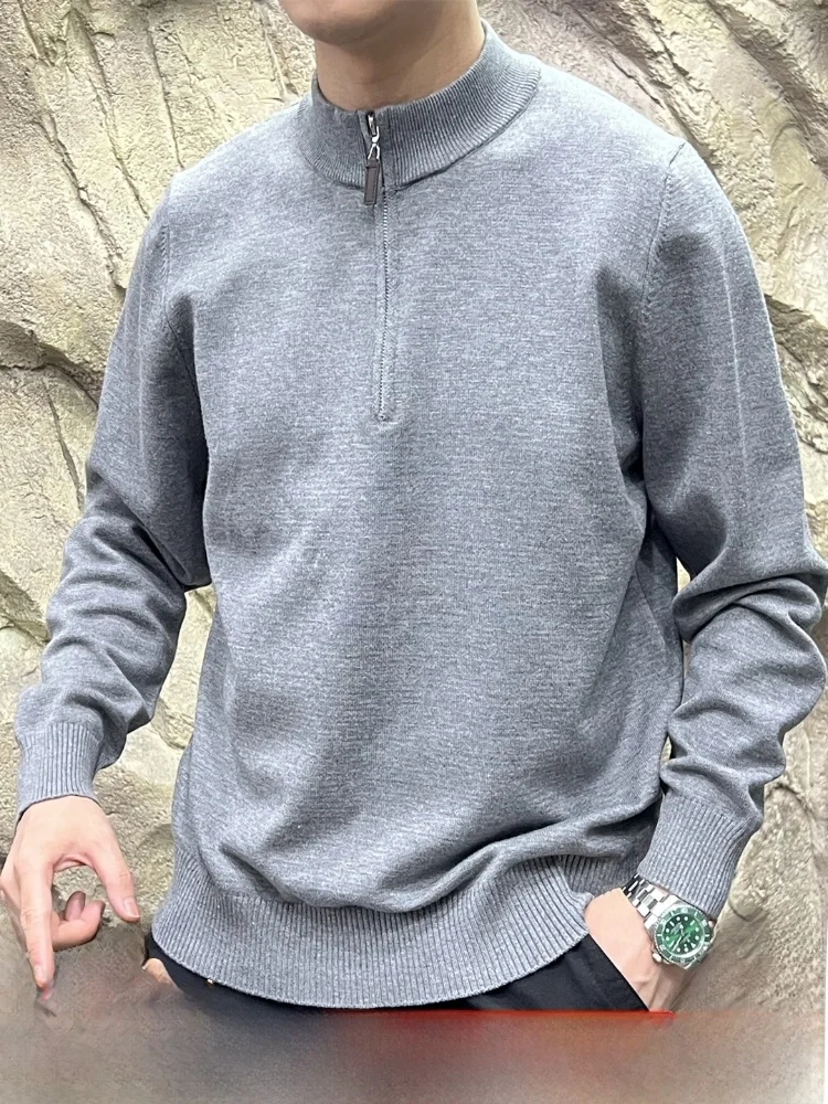 

Мягкий и удобный мужской вязаный свитер Long Sve Pure Color с воротником-молнией, повседневный свитер для поездок на работу
