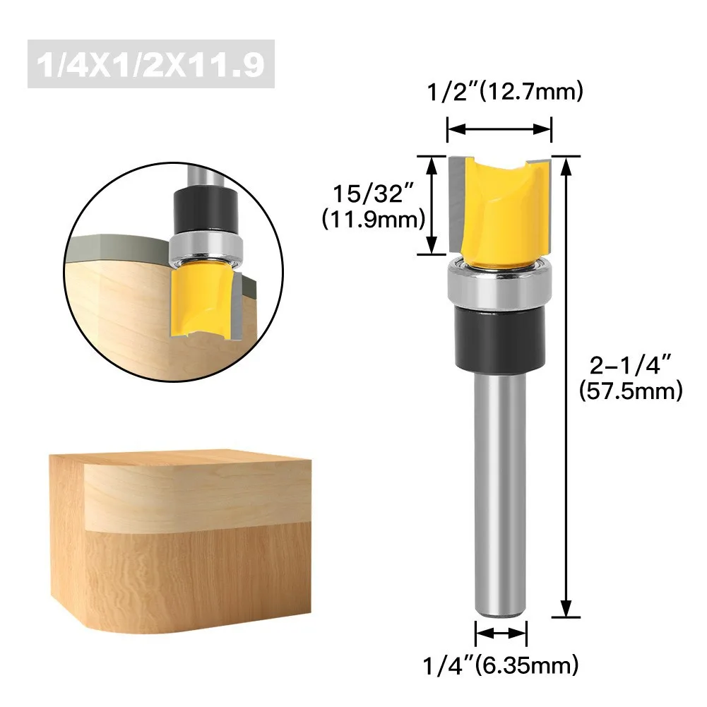 1 PC Diametro 6,35 mm Lavorazione del legno Scanalatura Taglierina diritta Cuscinetto Set dritto Imitazione Fresa Taglio Fresa