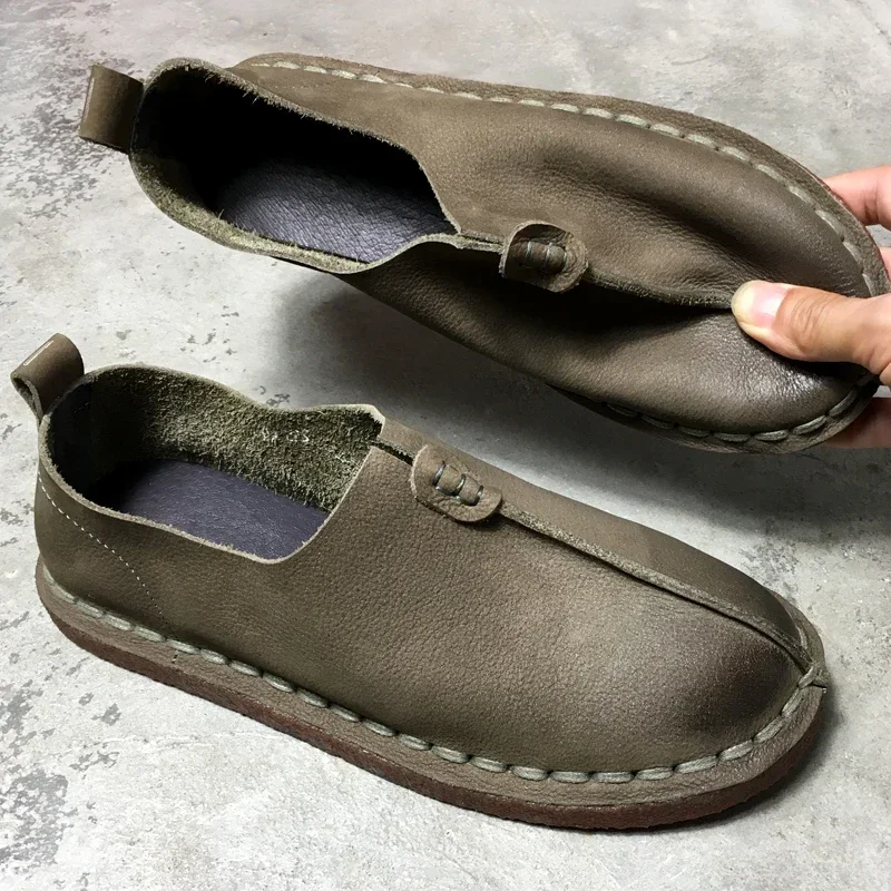 barefoot shoes Men\'s genuine leather oxford women\'s natural leather loafers shoes retro single cowhide handmade 43 44 shoes