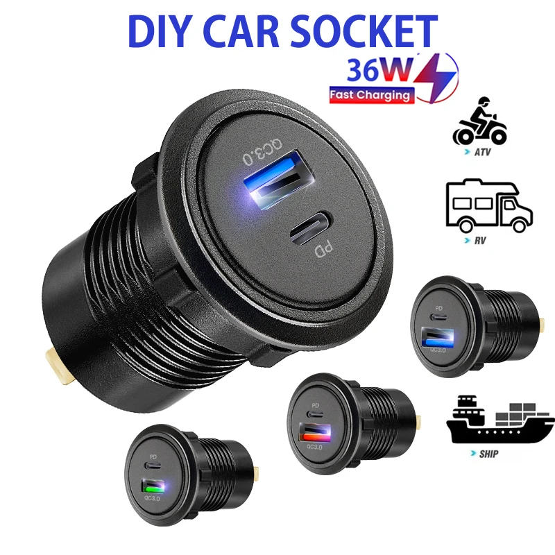 Quick Charge 3.0 usb port socket for car Dual USB Fast Car Charger Socket Accessory 12V/24V QC3.0 Power Socket with LED Light