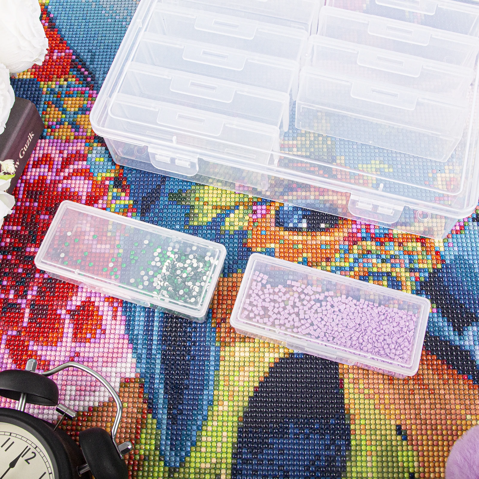 مجموعة واحدة من 12 قطعة من صناديق التخزين المستطيلة، هدية تخزين خرز حجر اللوحة الماسية، مناسبة لصندوق التطريز الماسي DIY