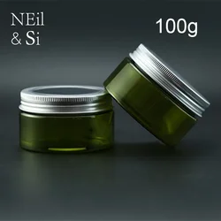 100g Plastic Green Jar with Metal Cap Cream Lotion Bath Salt Packaging Jar Body Scrub Container Cosmetics Refillable Pack 20pcs