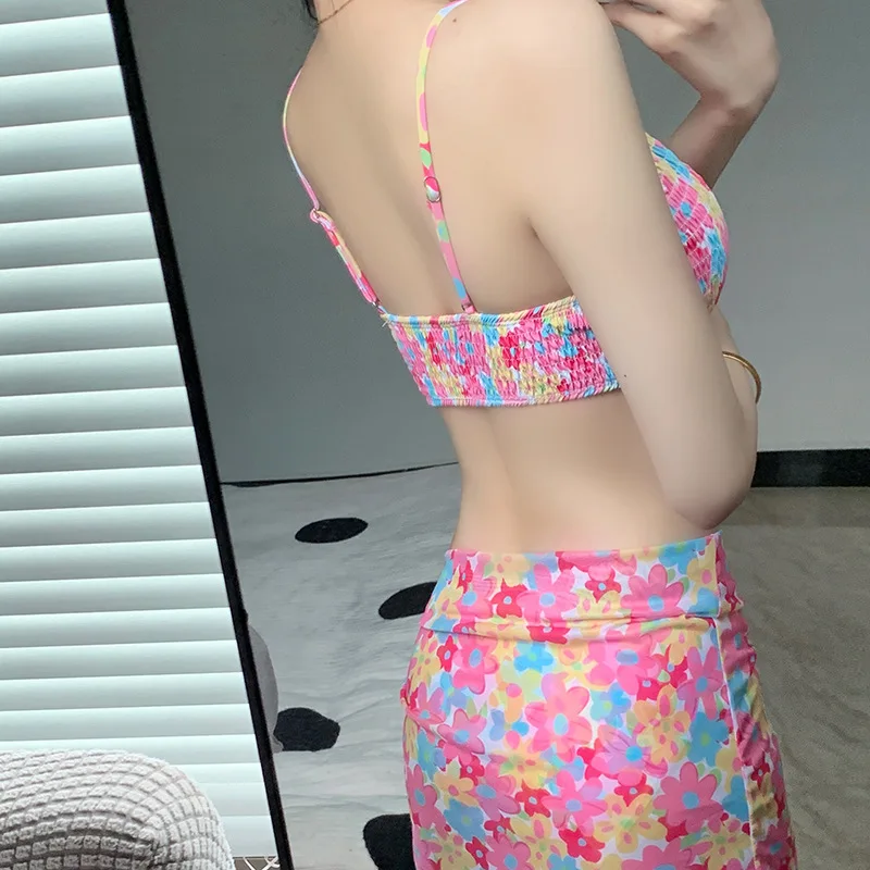 Maiôs femininos 2024 moda feminina biquíni impresso banho sem costas sexy tankini três peças maiô de primavera quente