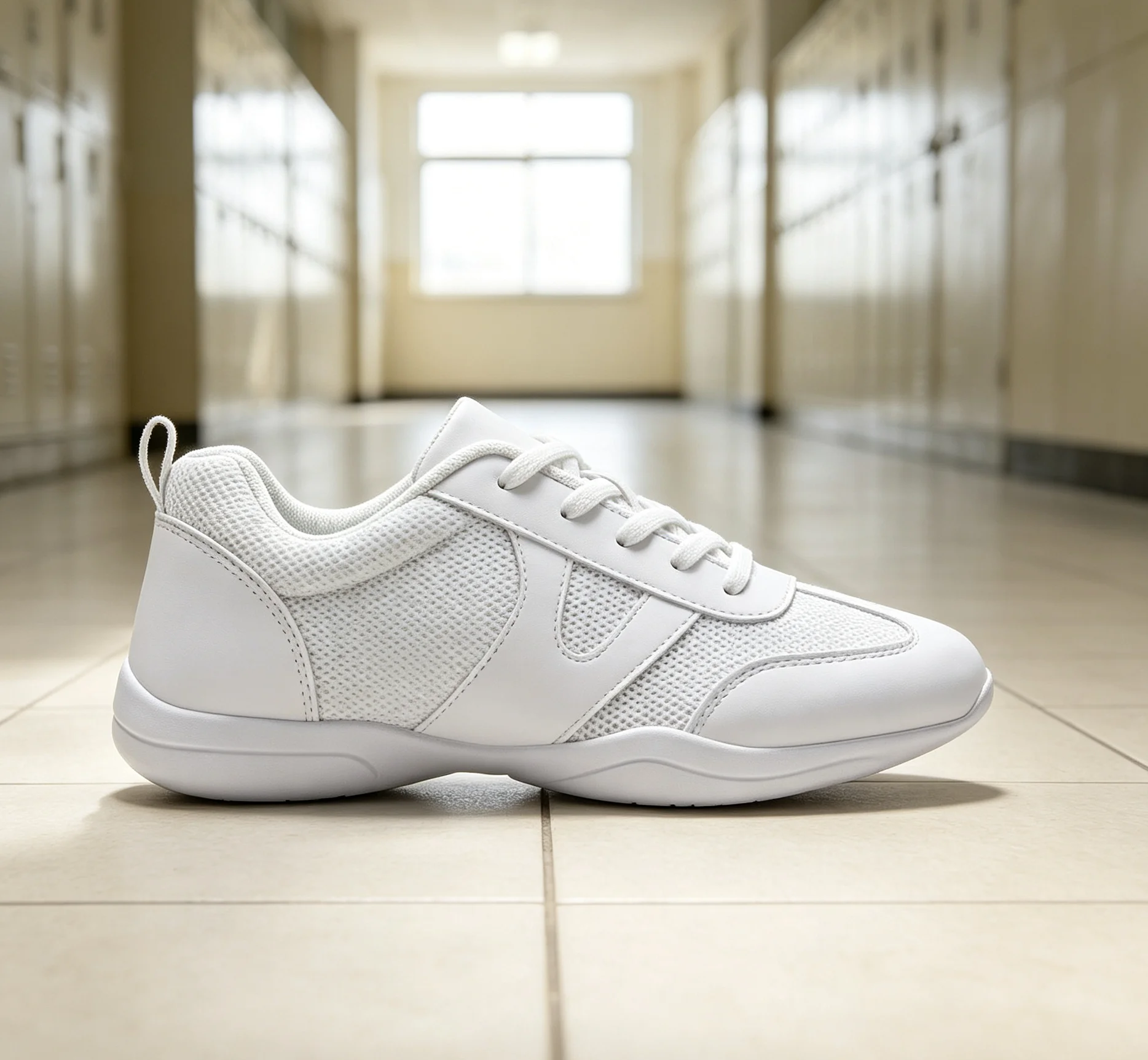 White Mesh Cheer Shoes Women Lightweight Non Slip Soft Sole Youth Dance Training Sneakers Competition Athletic Party Footwear