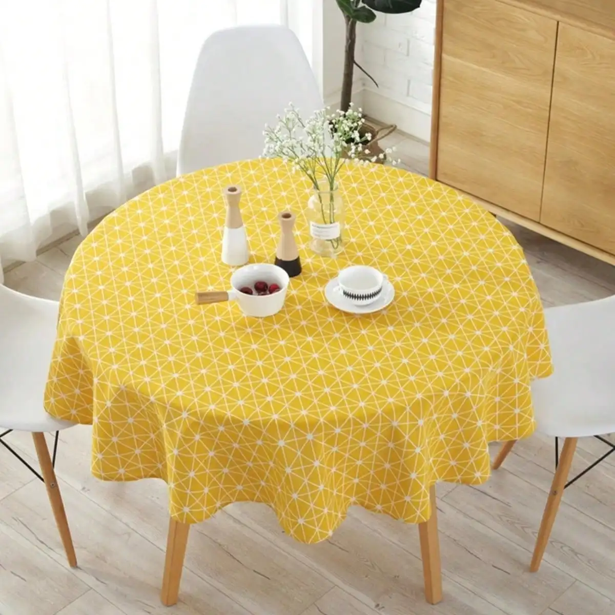 Nordic polyester cotton circular tablecloth  yellow rice font cotton linen printed tablecloths Tea table cover