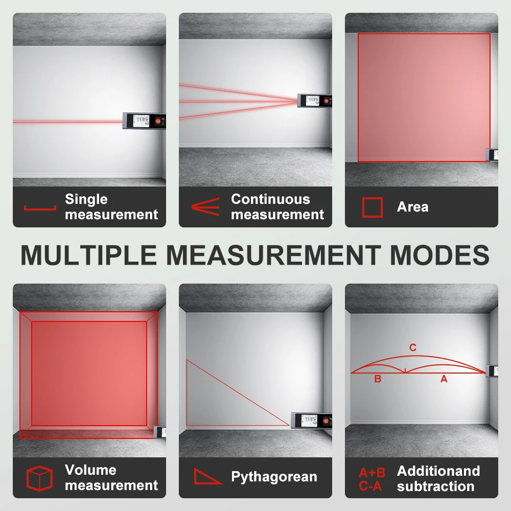 Nohawk Mini Laser Measuring Tool Range Compact Laser Distance Meter with TYPE-C Rechargeable Aluminum Alloy Shell Multiple Modes