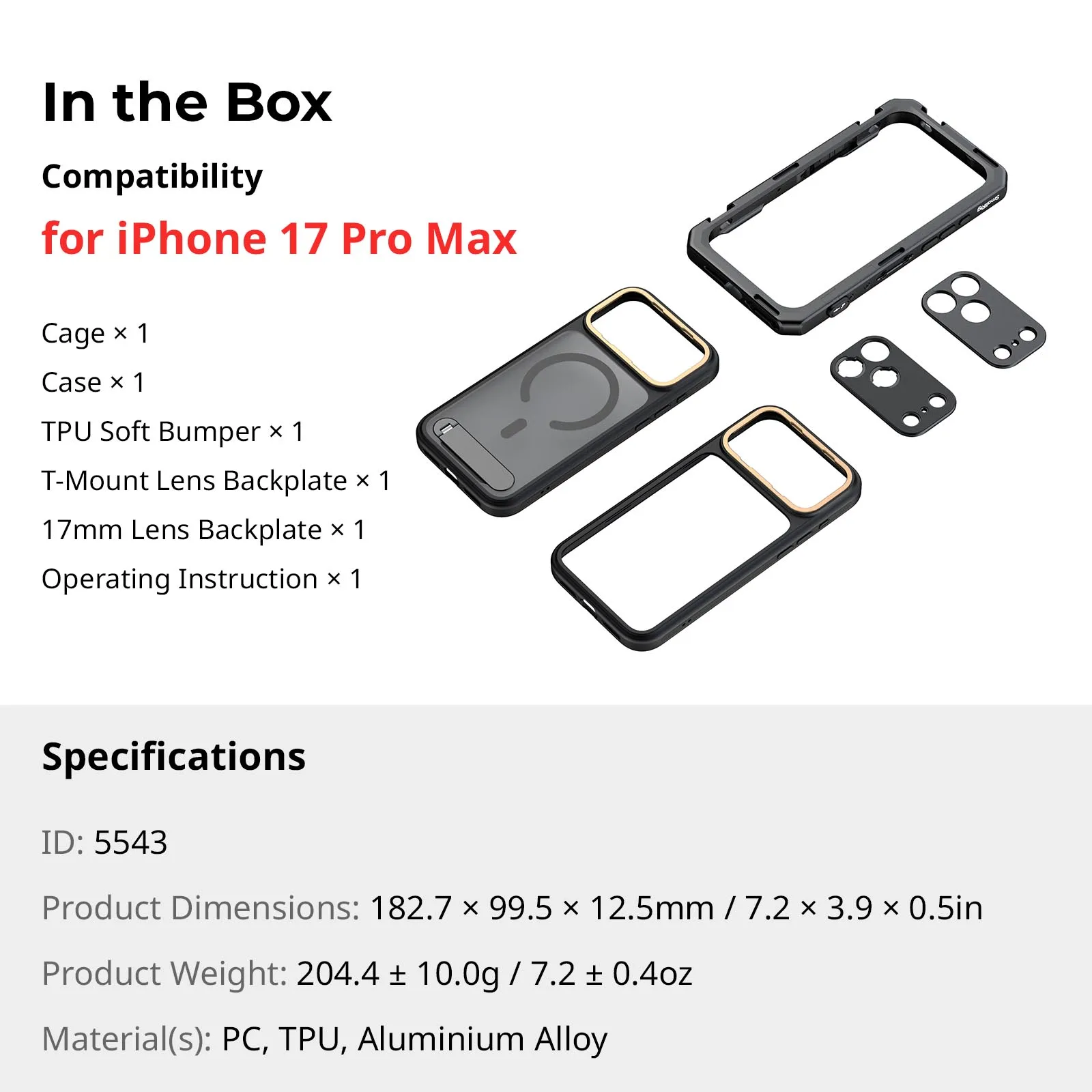 SmallRig 17 Pro mobiele videokooi voor iPhone 17 Pro Max/Pro vlaggenschipeditie met T-mount en 17 mm lensachterplaat voor video-opnamen
