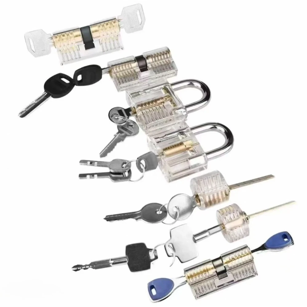 9PCS Locksmith Transparent Cutaway Practice Padlock Visible Mini Training Lock with Hasps Furniture Hardware Skill Training Tool