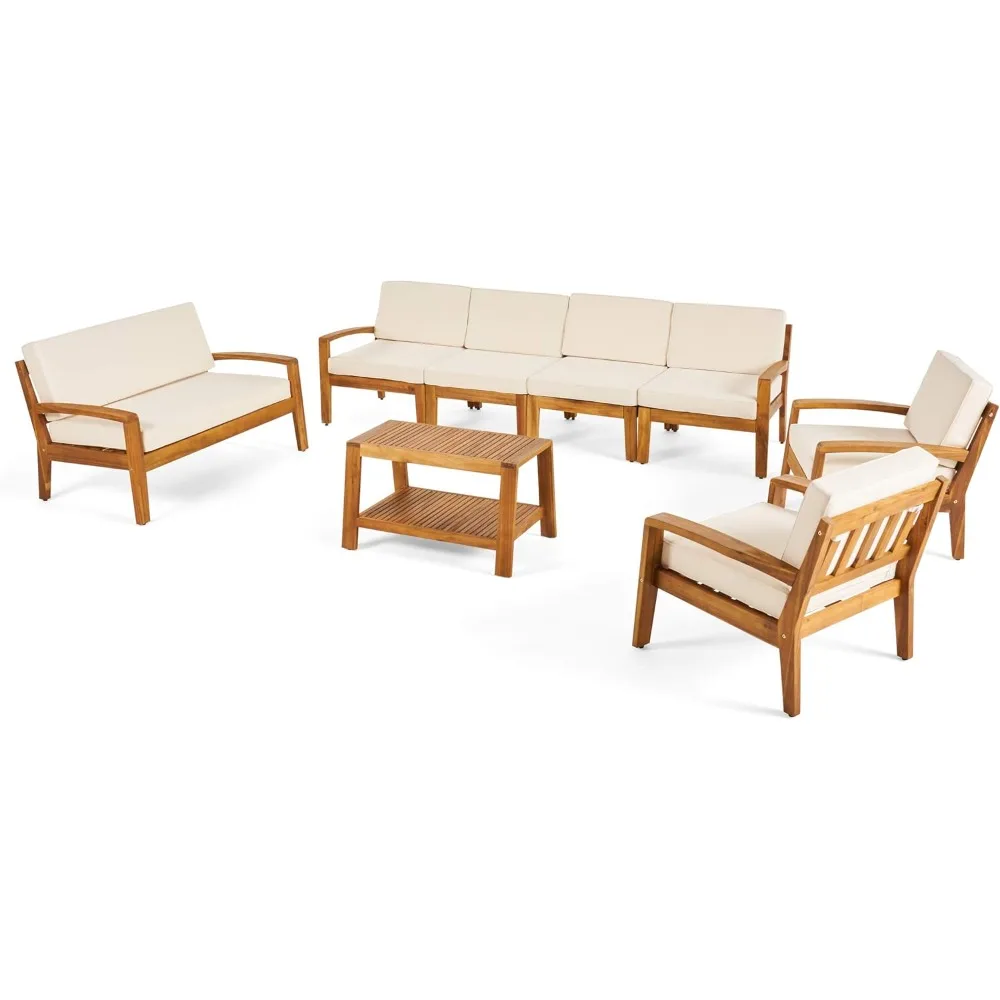 

Modular sofa set - for the terrace |Acacia wood with cushions |4-piece modular coffee table, loveseat and club chair