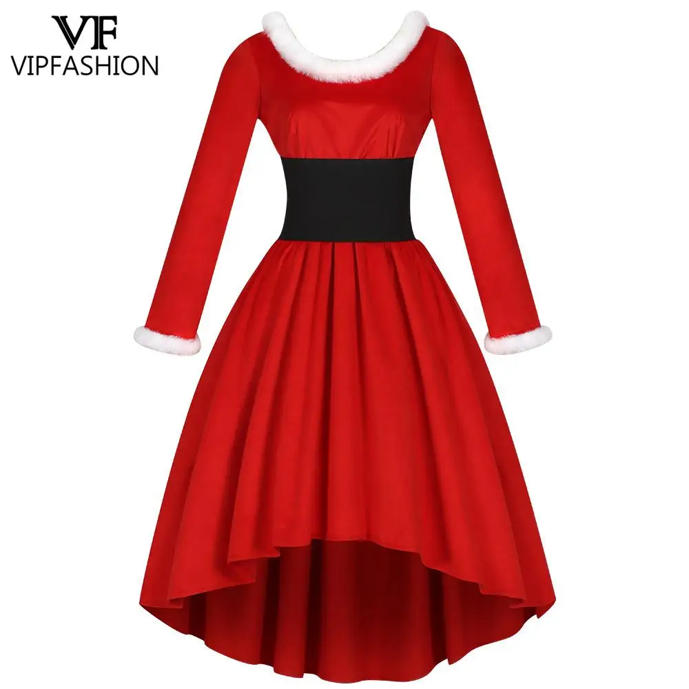 

VIP-МОДА, женское рождественское платье Санты, праздничный костюм с длинными рукавами и поясом, красное семейное платье для выступлений, наряд