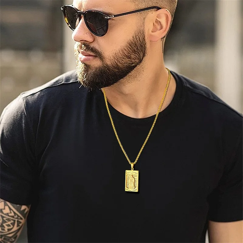 Trendy Stainless Steel Spanish Language Square Medal Pendant Necklace for Men Wholesale Hot Selling Fashion Accessory Jewelry