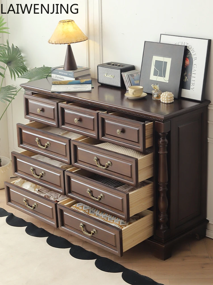 

HLZ chest retro solid wood Roman column bedroom large capacity storage cabinet