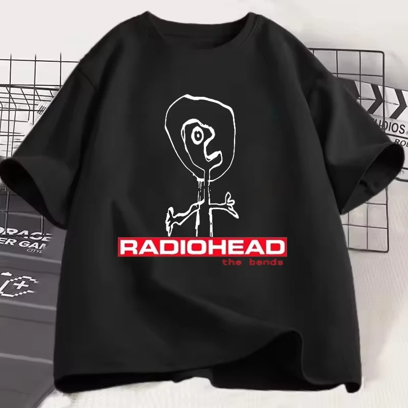 Summer Radiohead The Bends Tshirt Loose Casual Hip-hop Men Woman T-shirt Top Street Clothing Harajuku Cartoon Letter Couple Top