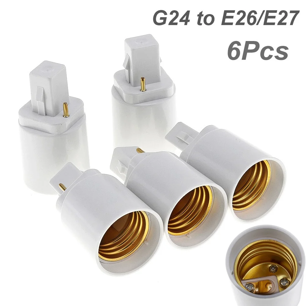 6PCs 2Pin G24 to E26/E27 Socket Adapter Gx24d Lamp Base Adapter GX24 Lamp Head Extended Light Socket Converter