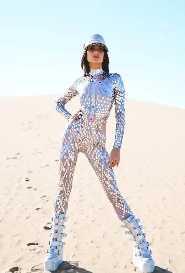 Cosplay Shiny Lace Sequins Printed Long Sleeve Bodycon Bodysuit Sexy Jumpsuit Adult Carnival Party Performance Zentai Catsuits