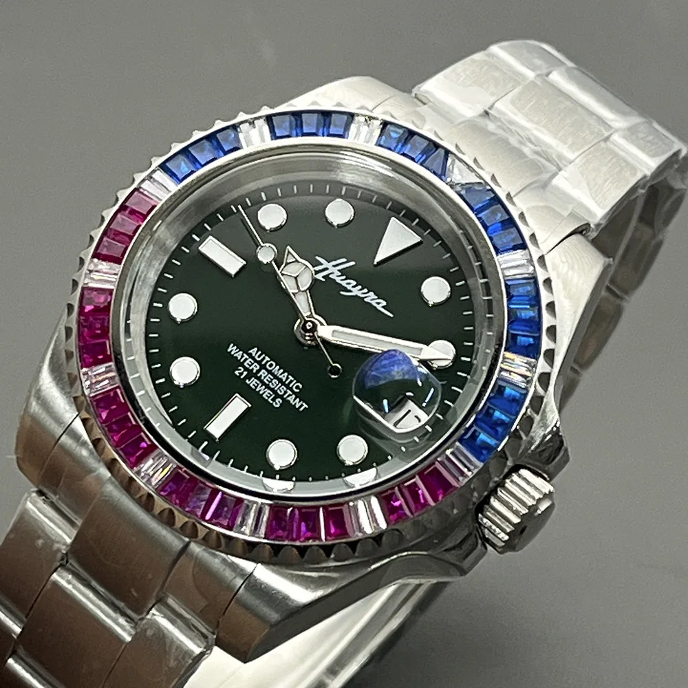 Men's 40MM Automatic Watch, Stainless Steel Mechanical Watch, Brushed Polished Case, Sapphire Glass, Waterproof Green Dial, ST16
