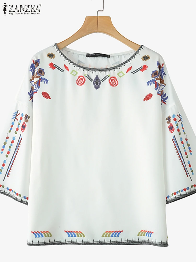 2025 ZANZEA Camicette estive Donna Bohemian Manica corta Camicia da vacanza Top stampati floreali Casual Allentato Lavoro Blusas Chemise femminile