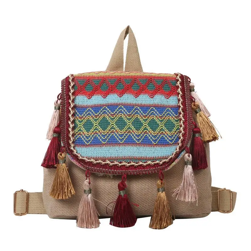 Women\'s Travel Embroidery Ethnic Bohemia Style Tassels Backpack Fashion Pedestrianism Shoulder Bag Lightweight, Large Capacity