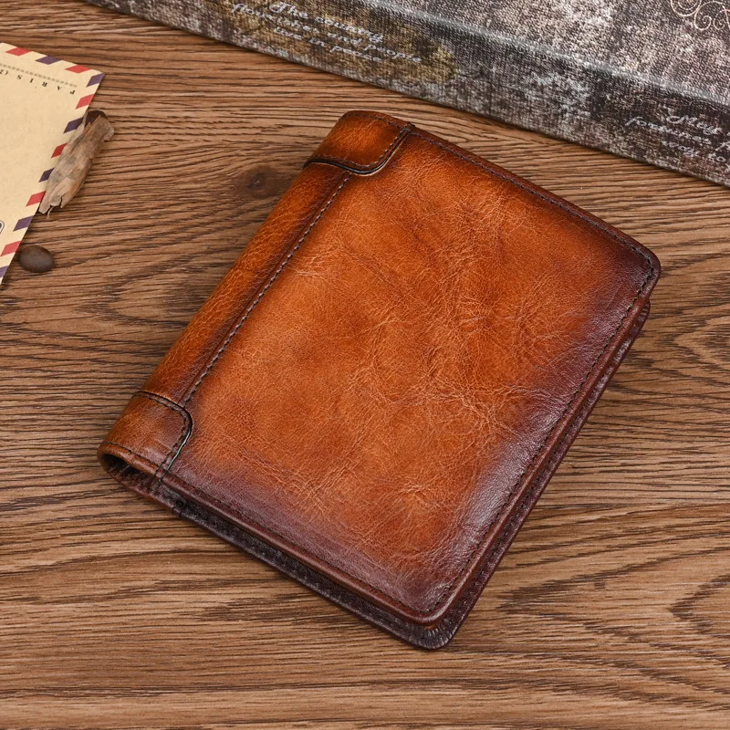 LOMCEL 17 New genuine leather wallet suitable for both men and women. Multi-functional short wallet with a retro handcrafted