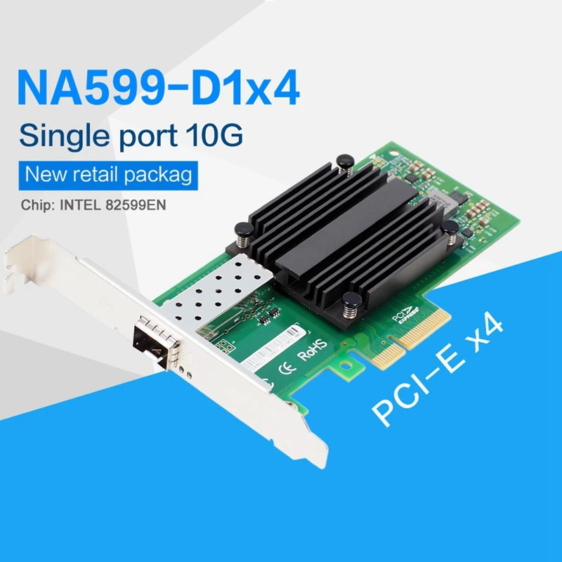82599-1SFP/X520-DA1/E10G41BTDA PCIE2.0 X4 10G NIC Single Port Fiber Optic Server Network Card 82599EN Chip, Easy To Use