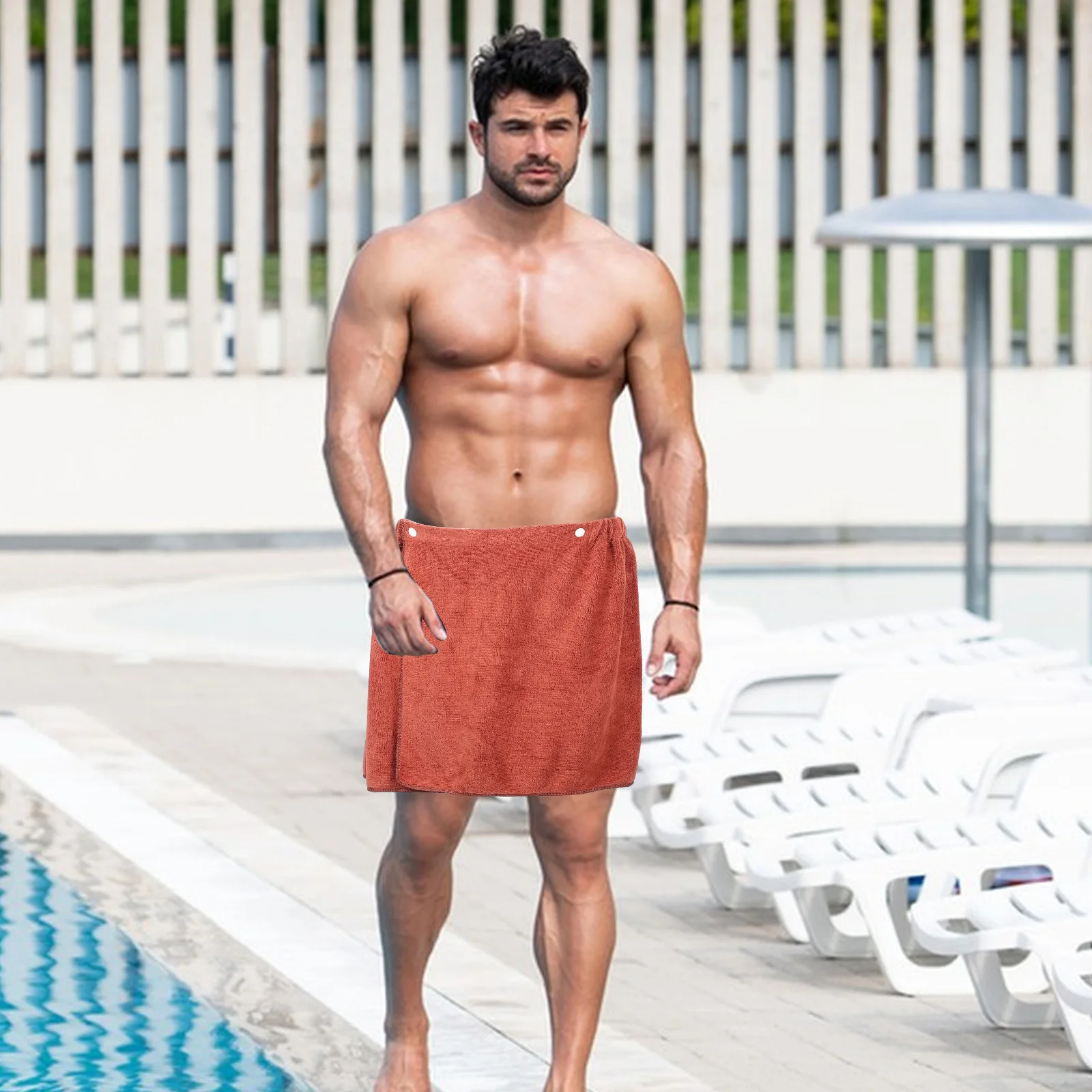 

Men Bath Towel Thickened Polyester Fiber Soft Absorbent Quick Dry Shower Wrap Creative Button Design Comfortable Lightweight