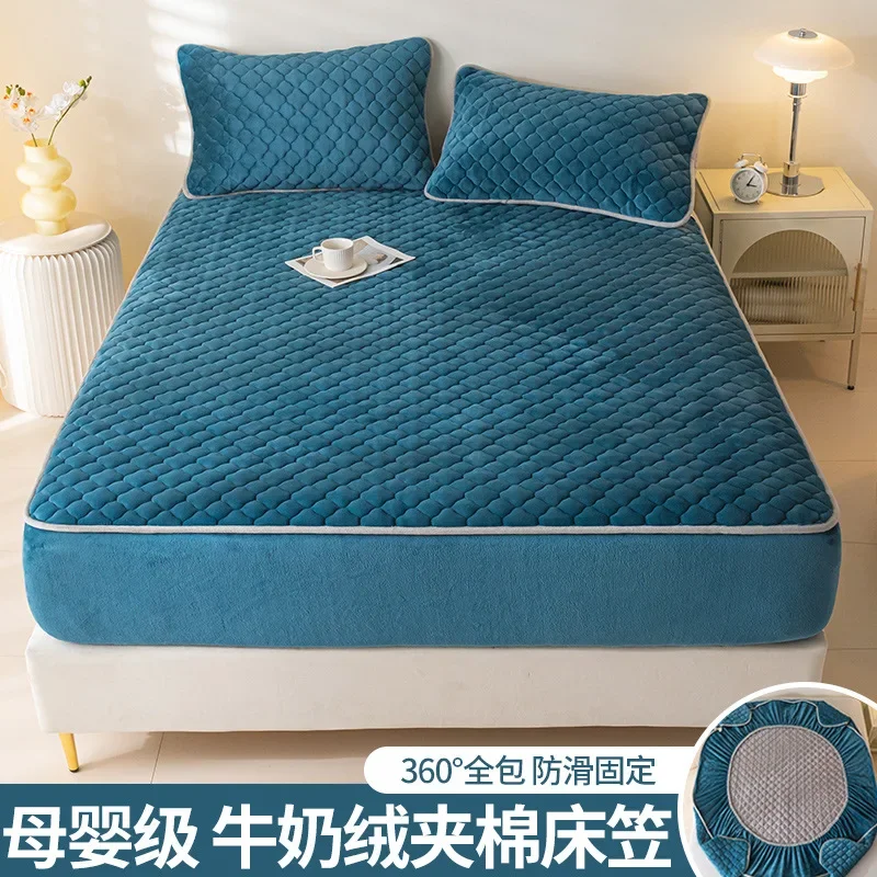 

1pc Plush Fitted Sheet Winter Warm Double Bedspread Home Textiles Elastic Non-slip Mattress Cover Bed Cover Bed Sheet Bed Linens