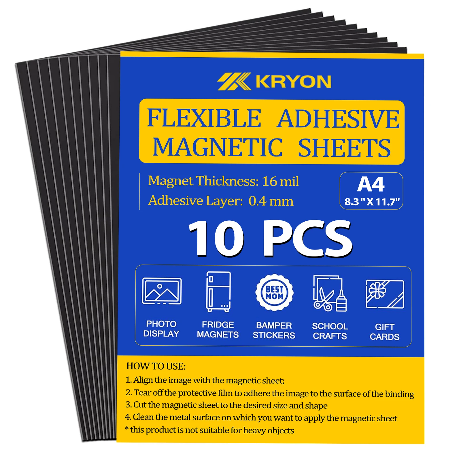 A4 Magnetic Sheets with Adhesive Backing, 10 Pack 8.3