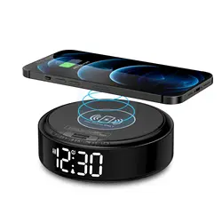 REACHER Small Wireless Charging Digital Alarm Clock Dimmable LED Display Easy Snooze Adjustable Volume Compact Size for Bedroom