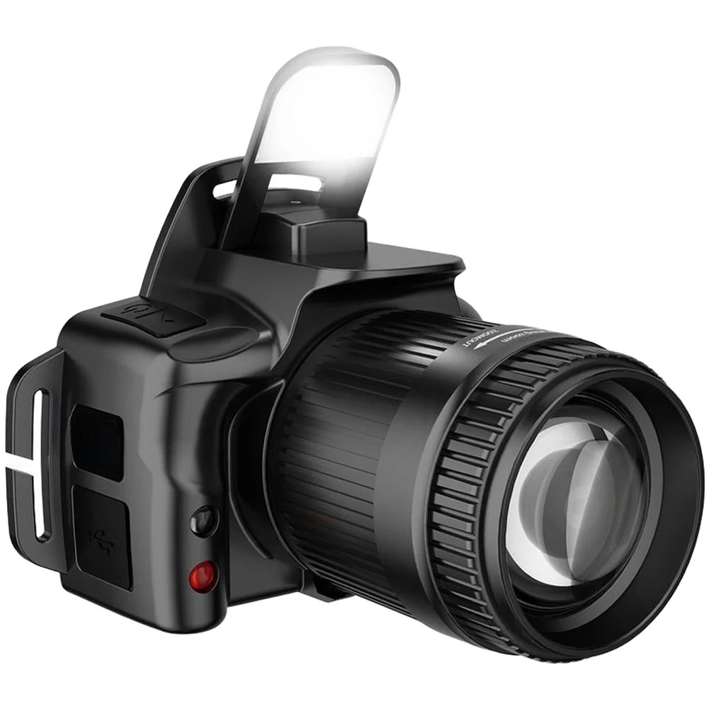 Rechargeable Light LED Headlamp Silver Flashlight Long Battery Life Rotating Zoom Function Ultra-bright White LED