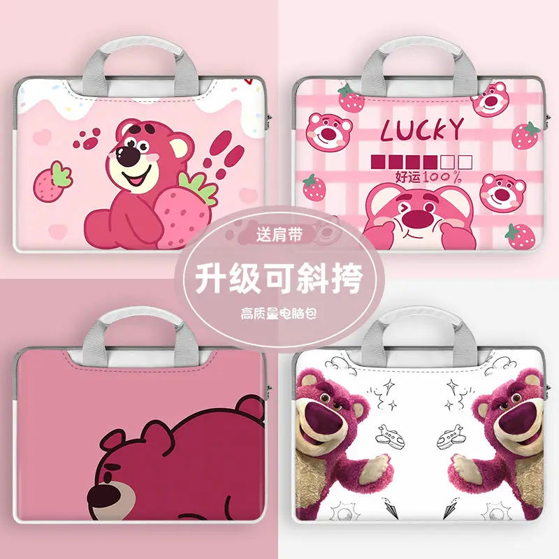 

Disney Anime Strawberry Bear Laptop Bag Cute Large Capacity Tablet Organizer Cartoon Handbag Laptop Case 12in 14in 16in 15in