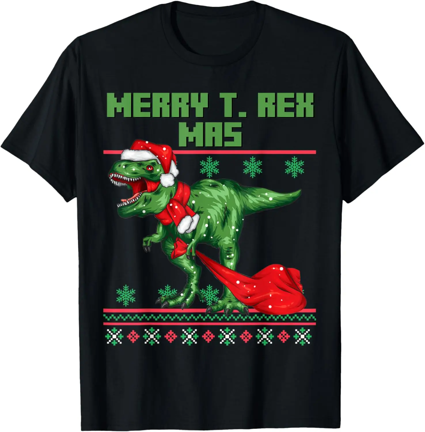 

Funny Xmas Santa Claus T Rex Ugly Christmas Pattern Design T-Shirt