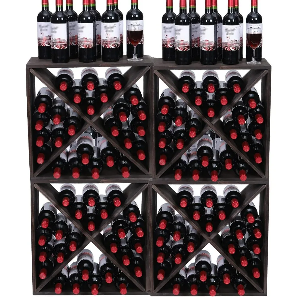 

Wine Rack Cabinet Countertop Wooden Stackable Storage Retro Cube Freestanding Floor Wine Bottle Holder Stand