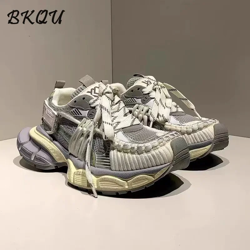 

BKQU Dad Shoes Women's 2025 Autumn New Color Brushed and Aged Strap Retro Thick-soled Height-increasing Fashionable Sports Shoes