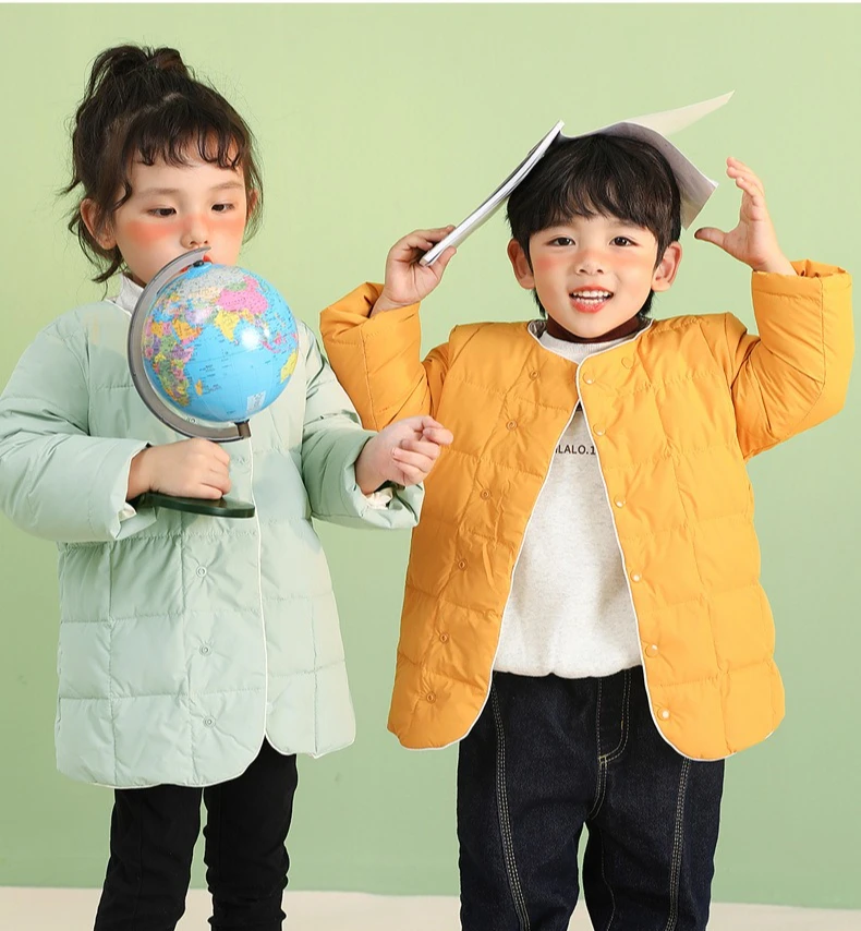 Boys & Girls White Duck Down Vest Pure Color Short Kids Puffer Sleeveless Jacket Wearable Alone or Inner Layer