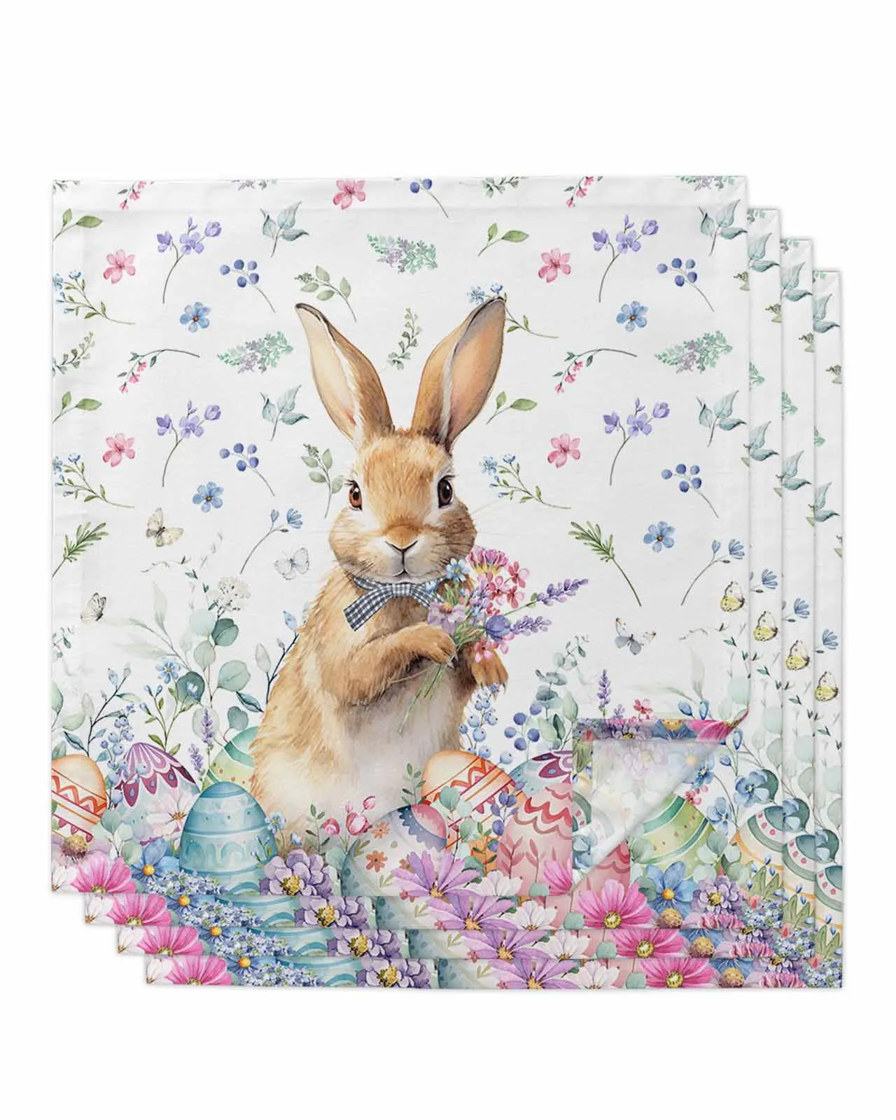 

4pcs Easter Eggs Bunny Flowers Table Napkins Cloth Set Kitchen Dinner Tea Towels Table Mat Wedding Decor Napkins