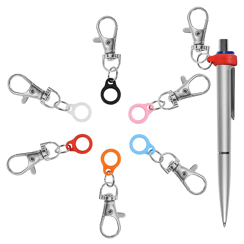 7/6/12Pcs Multi-functional Silicone Anti-Lost Adjustable Rings Pen Holder With Clips For Lanyard Nurses Doctor Pen Clips Haning