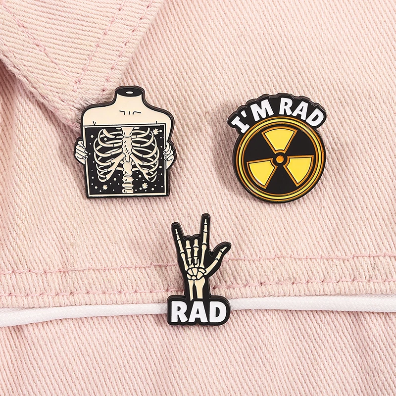 Emaille-Anstecknadeln „Show You My Bones I'm RAD“, Punk-Schädel, Finger, Halloween, Skelett, Gothic-Broschen, Anstecknadel, Schmuck, Geschenke für Freunde