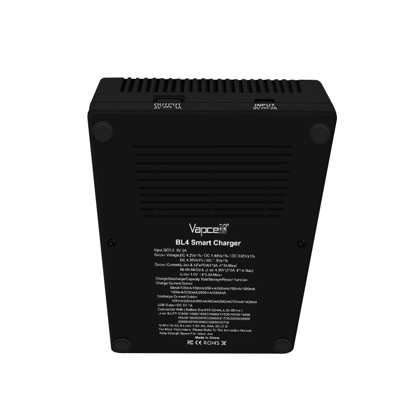 New Hot Selling Vapcell BL4 Charger 9V 2A Smart 4 slots Fast Battery Charger For 18650 21700 26650 Lithium Rechargable Batteries
