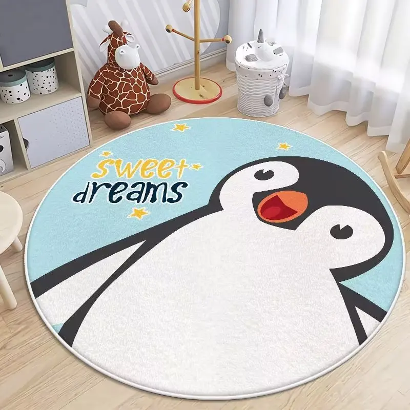 

Cartoon Penguin Pattern Living Room Carpets Round Cartoon Cute Soft Children Bedroom Bedside Floor Mats Home Kids Play Area Rugs