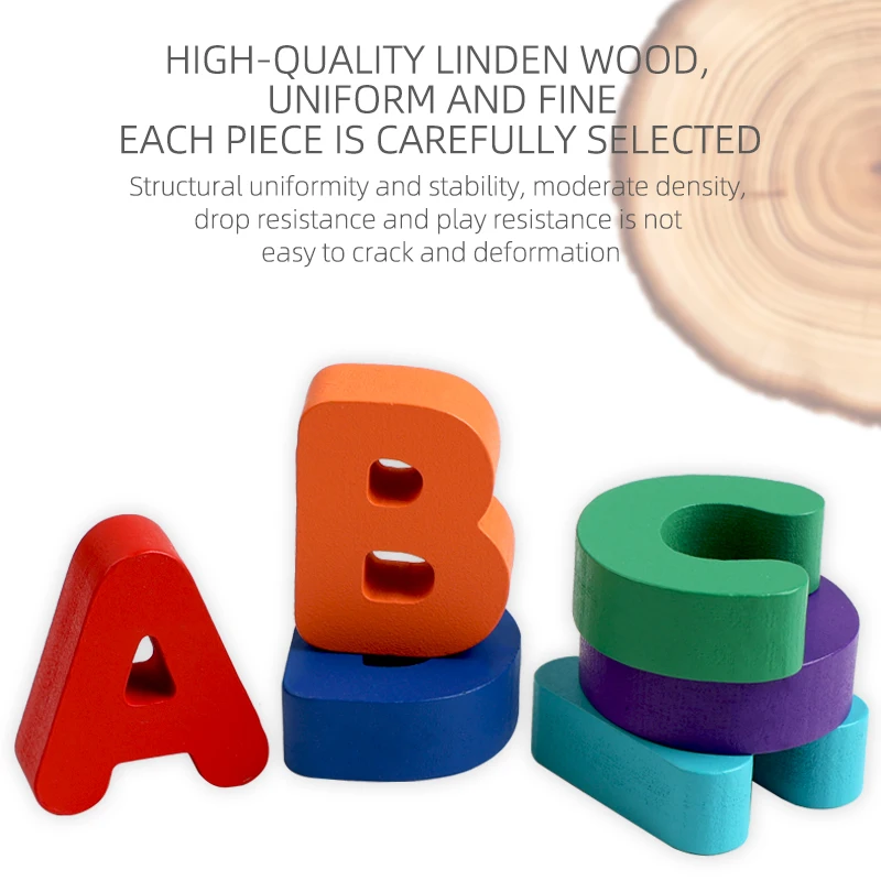 1 قطعة لعبة ألغاز خشبية لتعلم الأبجدية مع أنماط حيوانات كرتونية لوحة بناء تعلم الكلمات للأطفال من سن 3 سنوات فما فوق